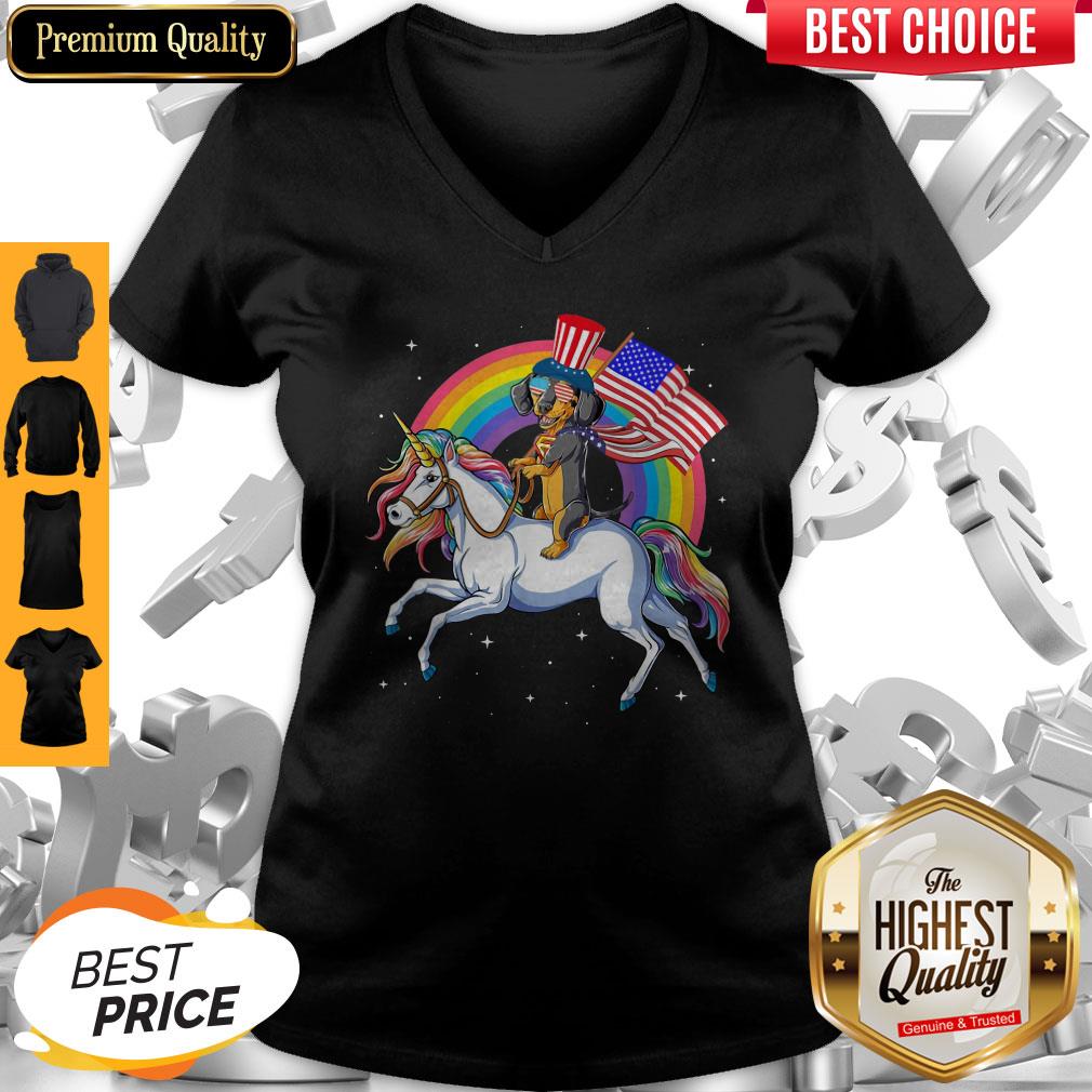 Awesome Dachshund Riding Unicorn Happy Independence Shirt
