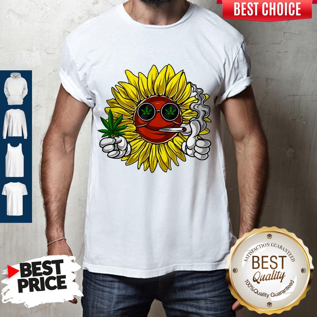 Awesome Hippie Sunflower Smoking Weed Stoner Cannabis Marijuana Leaf Shirt