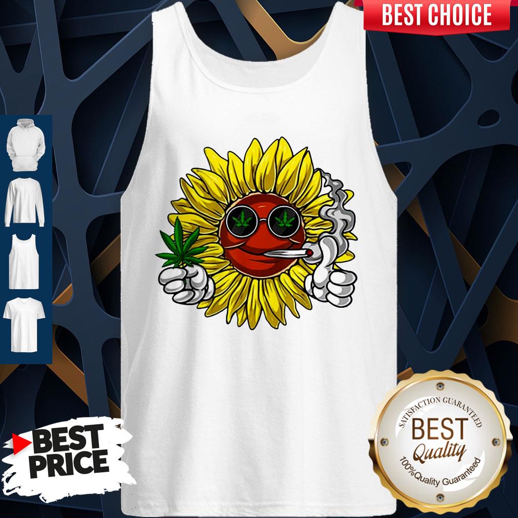 Awesome Hippie Sunflower Smoking Weed Stoner Cannabis Marijuana Leaf Shirt