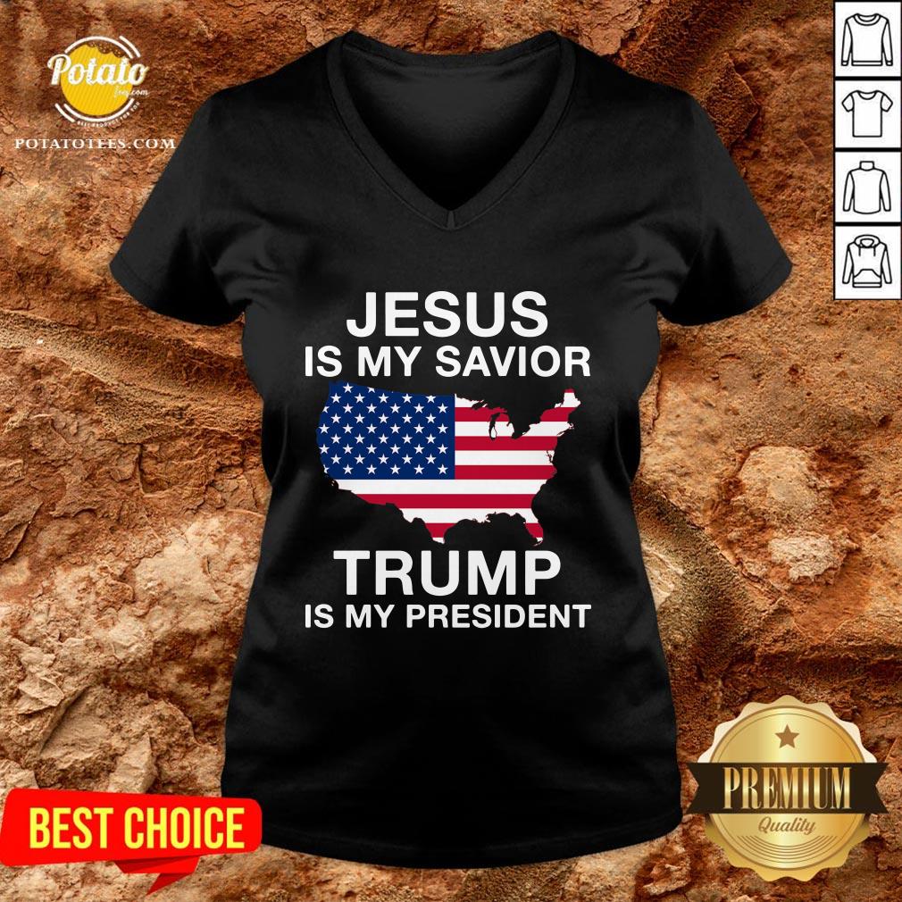 Awesome Jesus Is My Savior Trump Is My President American Flag Shirt