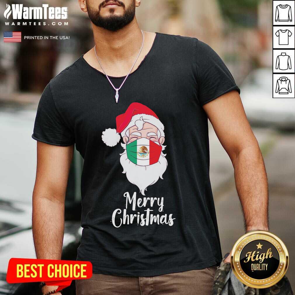 Awesome Santa Claus Face Mask Bandera De Mexico Flag Merry Christmas Shirt