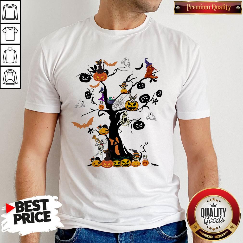 Awesome The Halloween Day Pumpkin Skull Ghost Cat Shirt