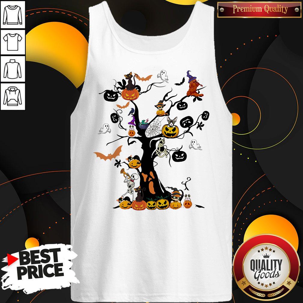 Awesome The Halloween Day Pumpkin Skull Ghost Cat Shirt