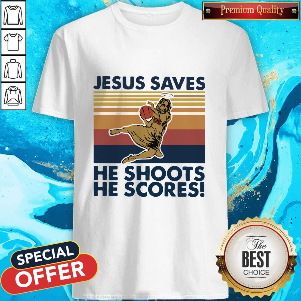 Basketball Jesus Saves He Shoots He Scores Vintage Retro Shirt