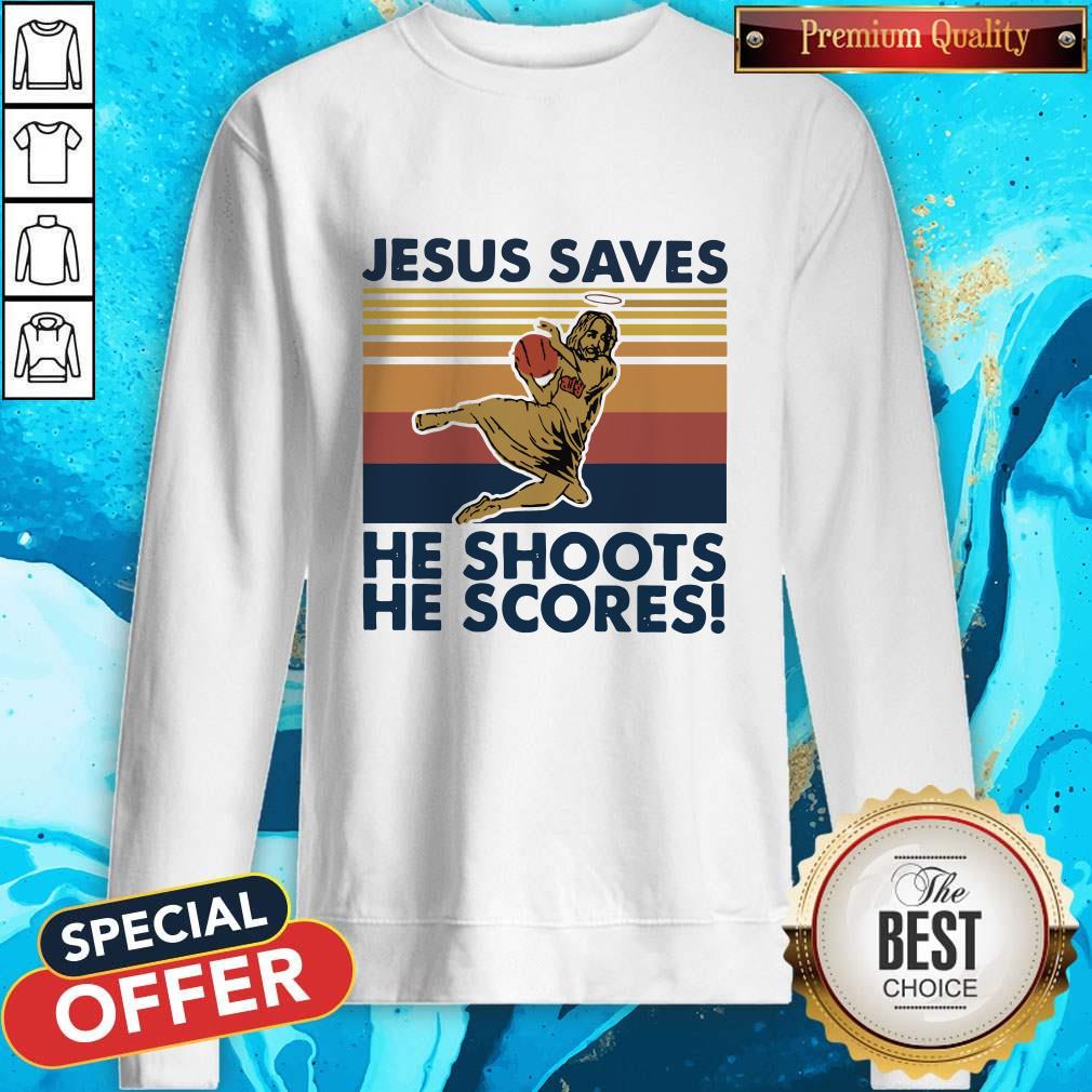 Basketball Jesus Saves He Shoots He Scores Vintage Retro Shirt