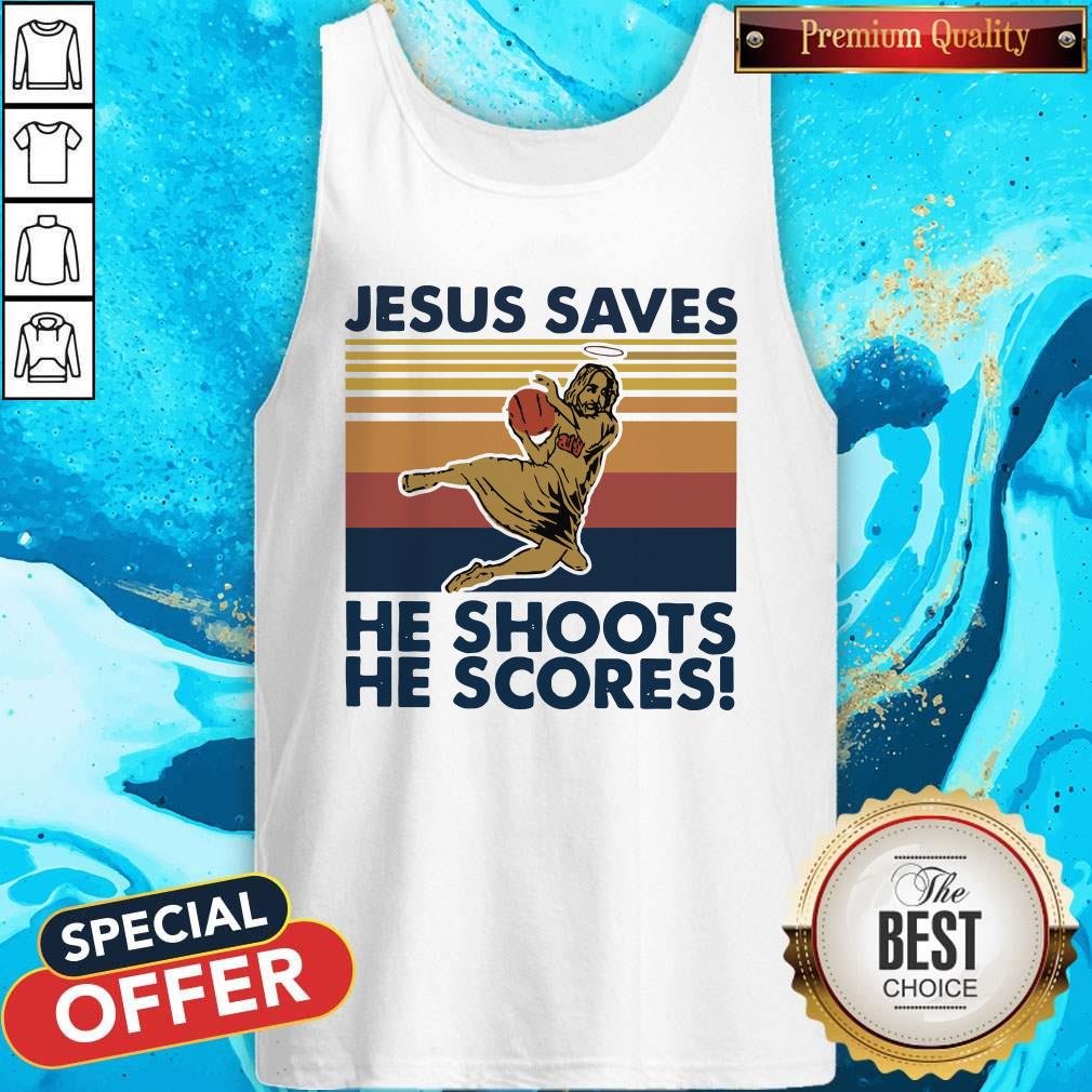 Basketball Jesus Saves He Shoots He Scores Vintage Retro Shirt