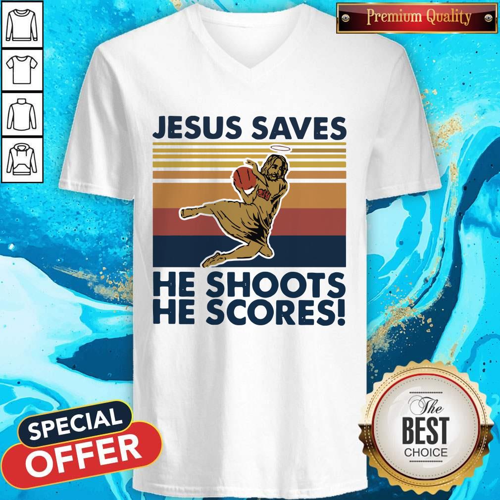 Basketball Jesus Saves He Shoots He Scores Vintage Retro Shirt