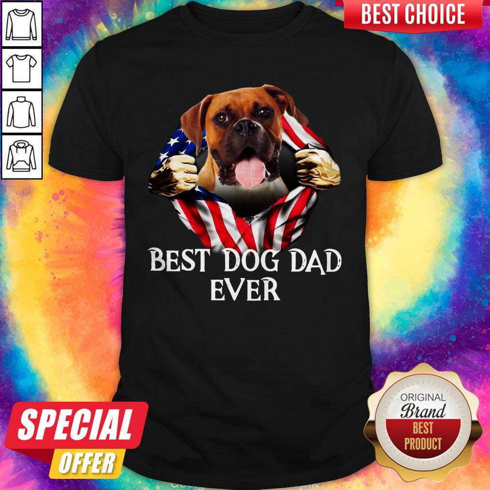 Beautiful Blood Inside Me Boxer Dog American Flag Best Dog Dad Ever Shirt