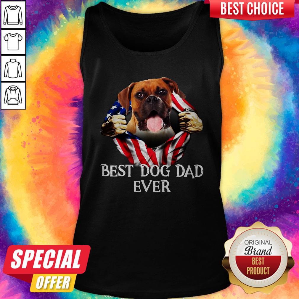 Beautiful Blood Inside Me Boxer Dog American Flag Best Dog Dad Ever Shirt