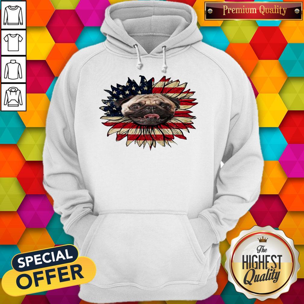 Beautiful Pug Dog Sunflower American Flag Shirt