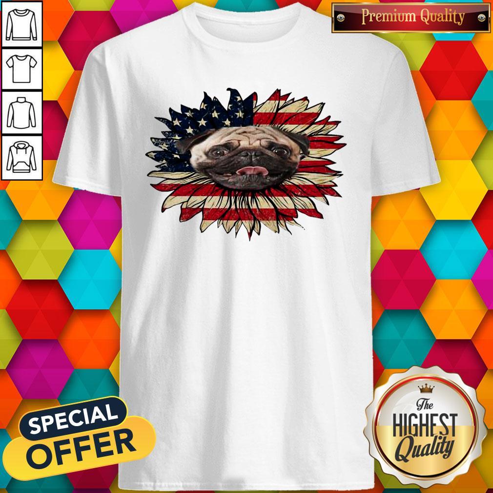 Beautiful Pug Dog Sunflower American Flag Shirt
