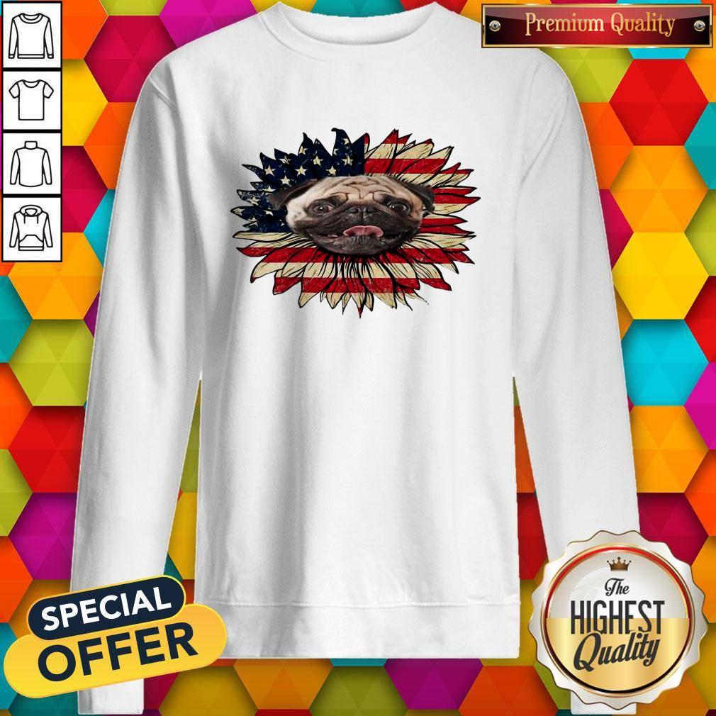 Beautiful Pug Dog Sunflower American Flag Shirt