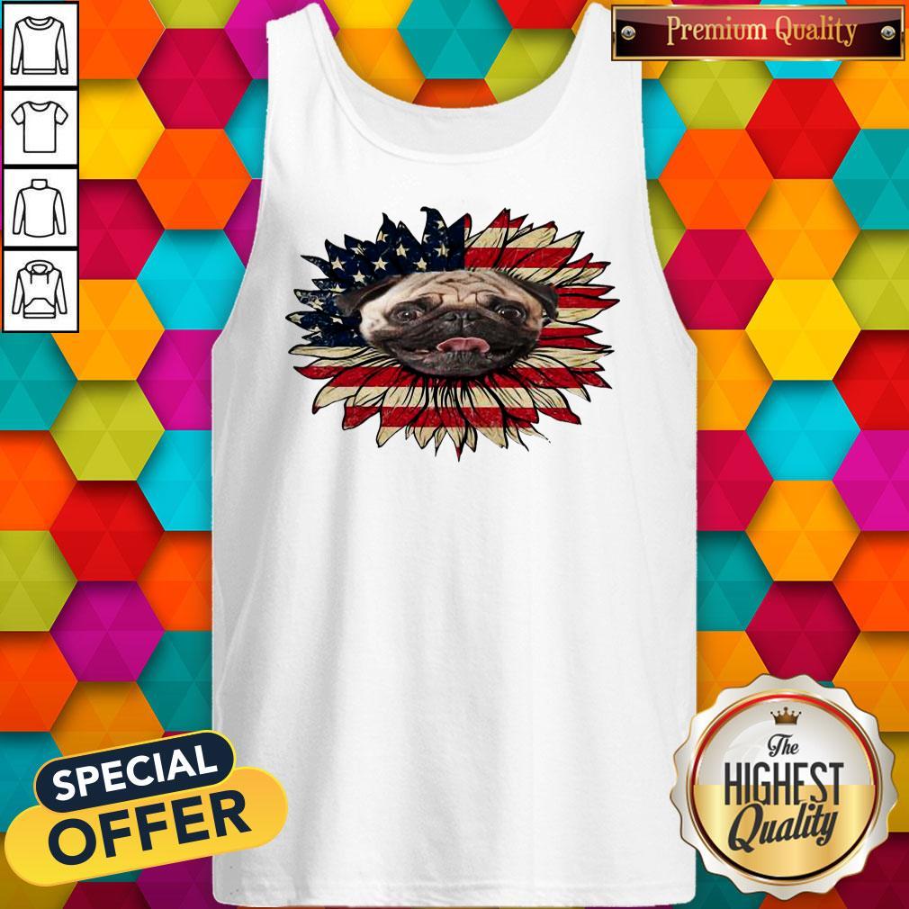 Beautiful Pug Dog Sunflower American Flag Shirt