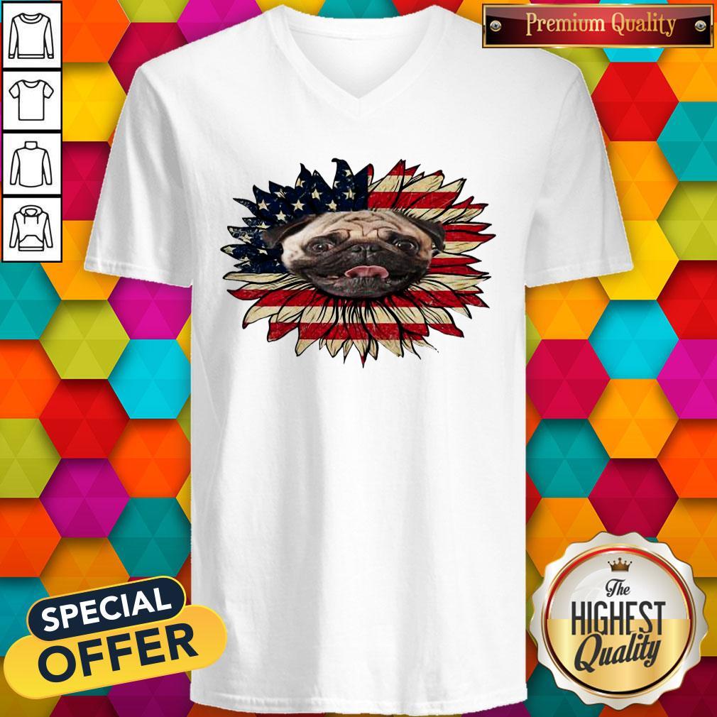 Beautiful Pug Dog Sunflower American Flag Shirt