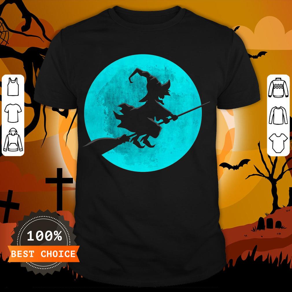Beautiful Witch On Broom With Full Moon Gift For Halloween Costume Shirt