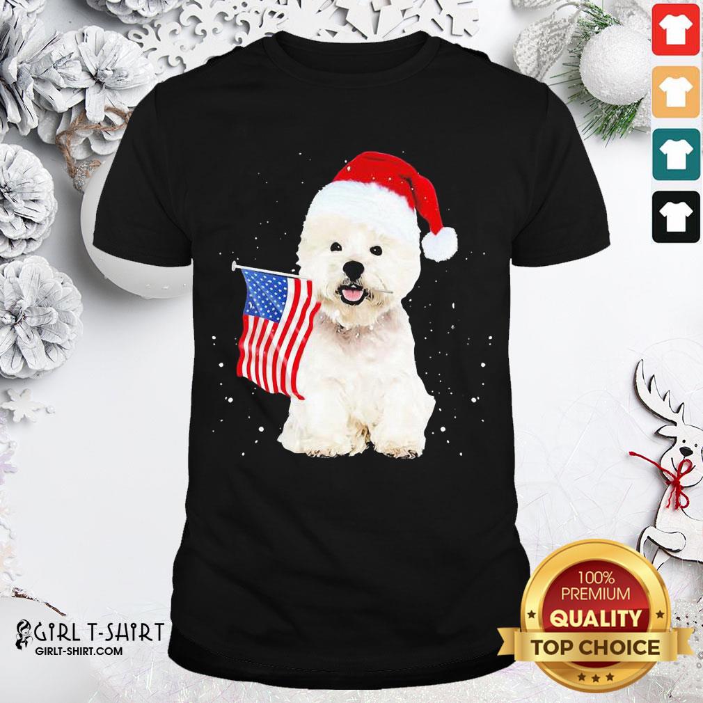 Search Poodle Santa American Flag Happy Christmas Shirt