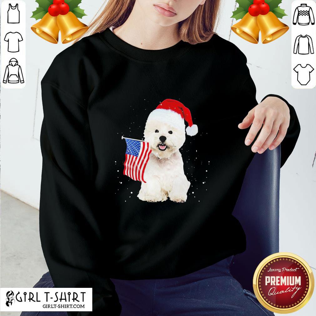 Search Poodle Santa American Flag Happy Christmas Shirt