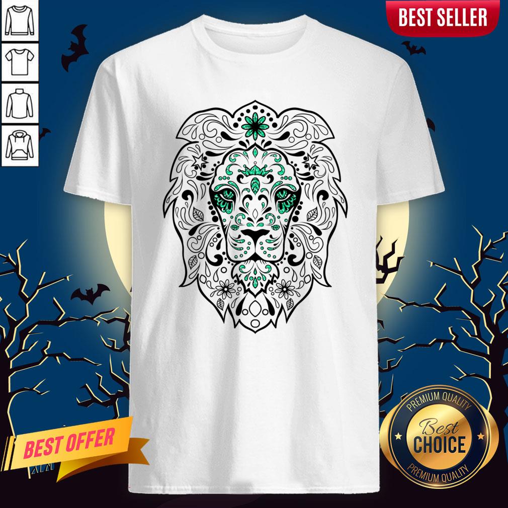 Black And Green Glitter Lion Sugar Skull Day Of The Dead Shirt