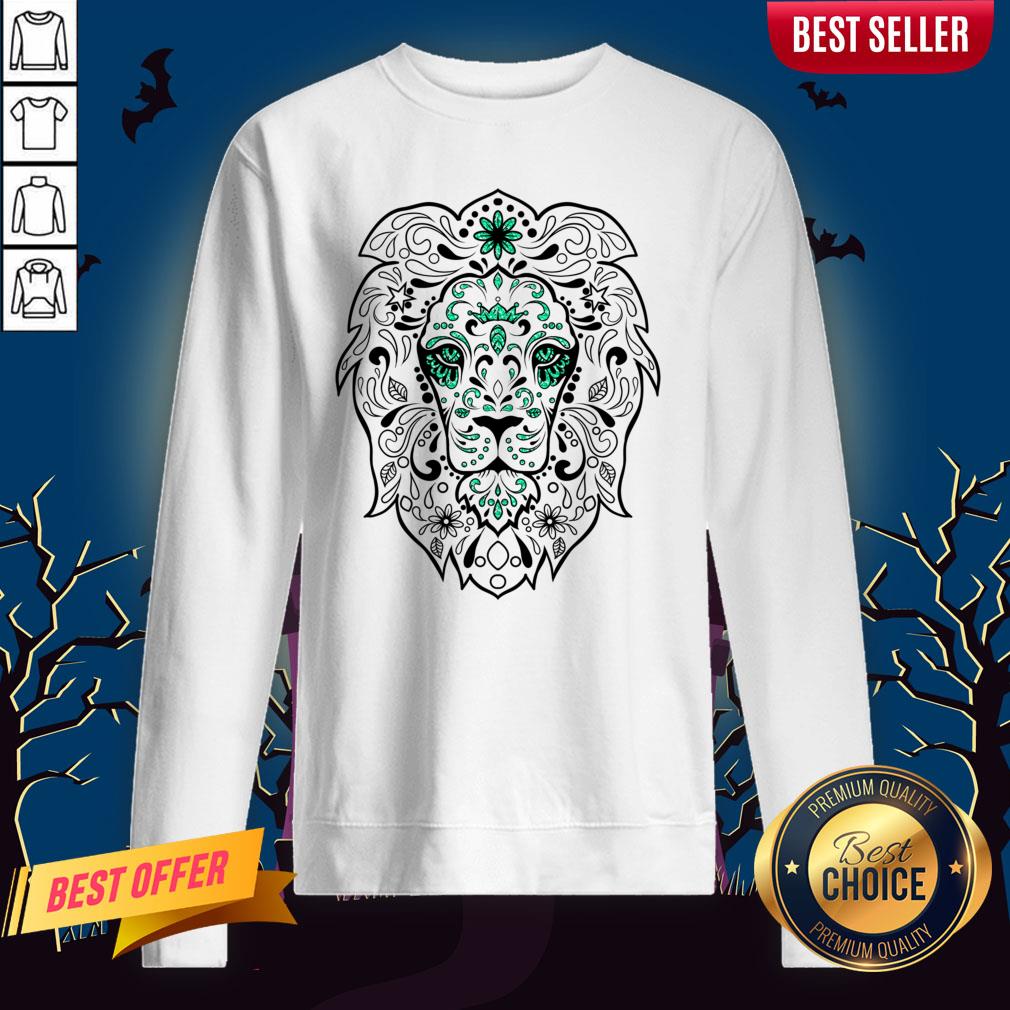 Black And Green Glitter Lion Sugar Skull Day Of The Dead Shirt