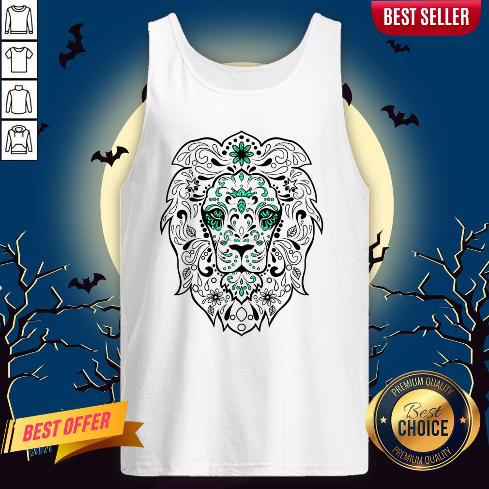 Black And Green Glitter Lion Sugar Skull Day Of The Dead Shirt