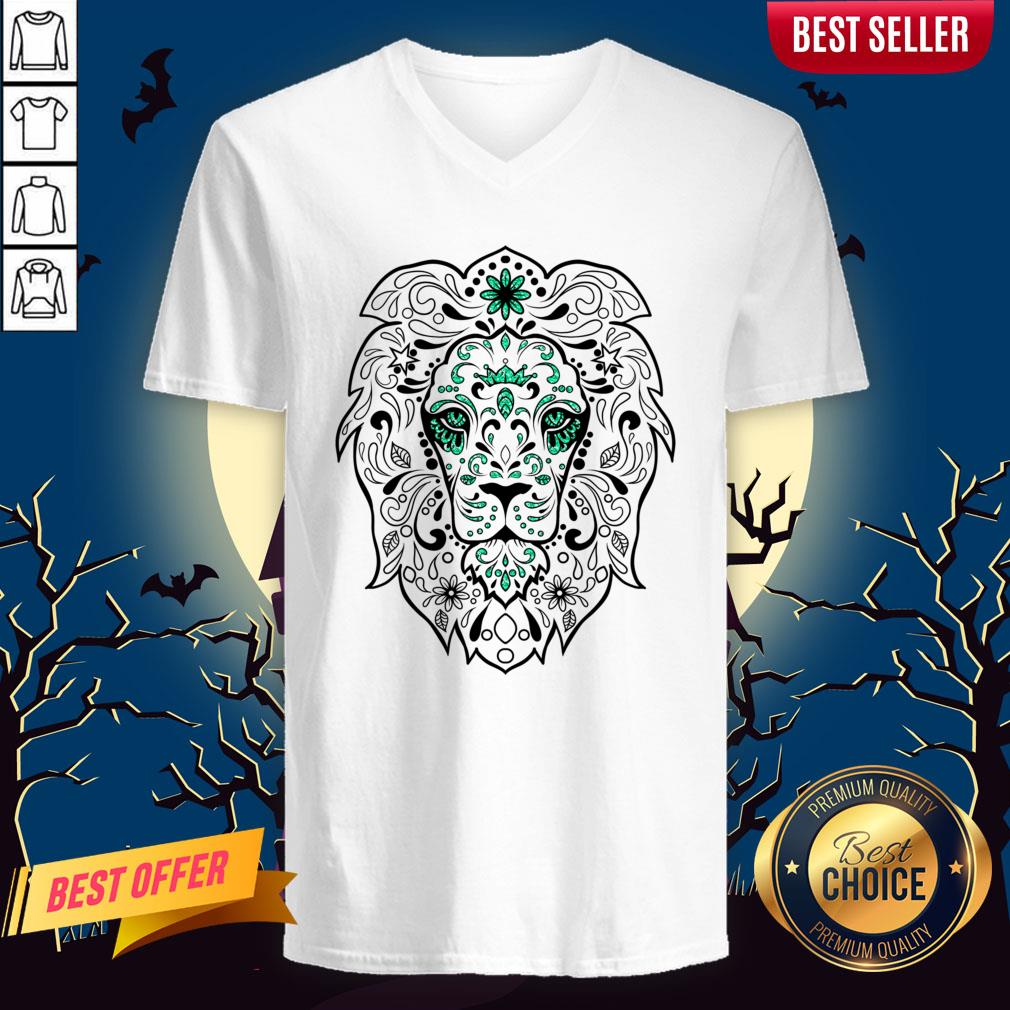 Black And Green Glitter Lion Sugar Skull Day Of The Dead Shirt