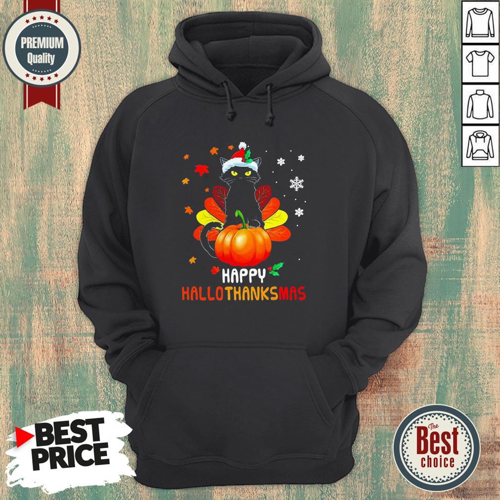 Black Cat Christmas Happy Hallothanksmas Shirt