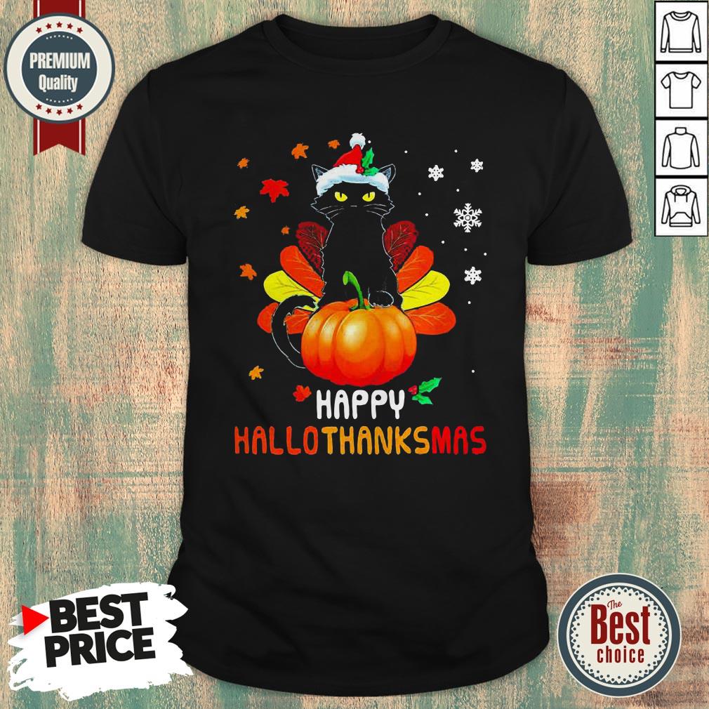 Black Cat Christmas Happy Hallothanksmas Shirt