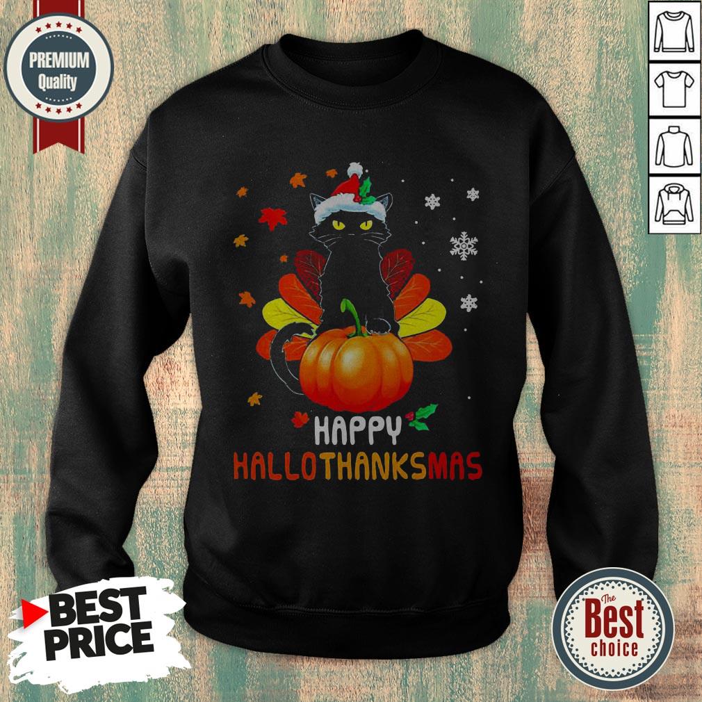 Black Cat Christmas Happy Hallothanksmas Shirt
