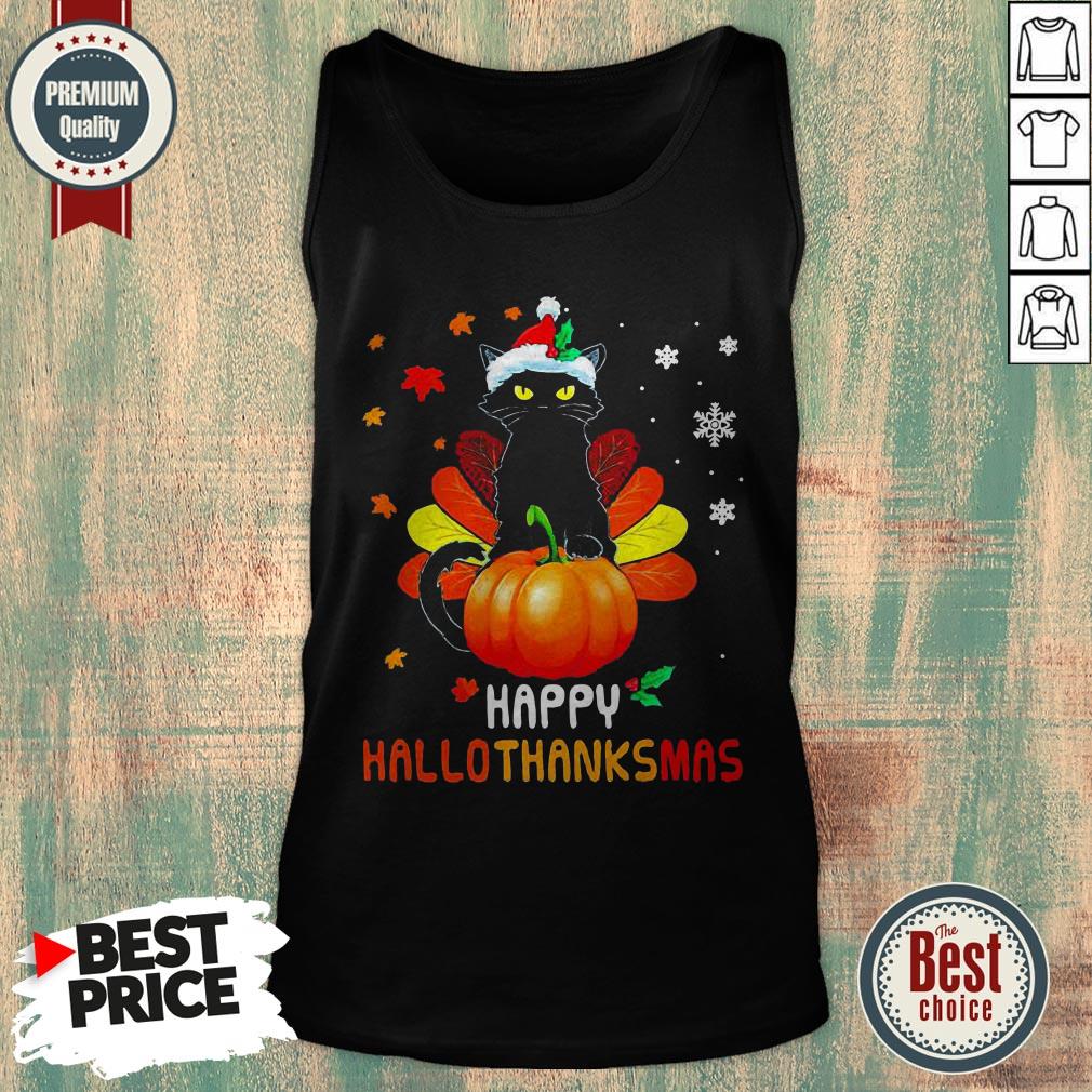 Black Cat Christmas Happy Hallothanksmas Shirt