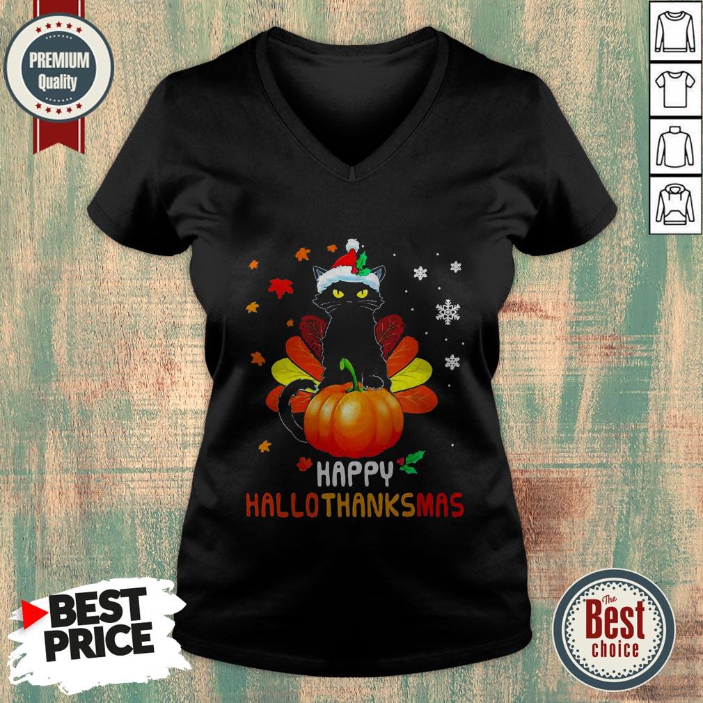 Black Cat Christmas Happy Hallothanksmas Shirt