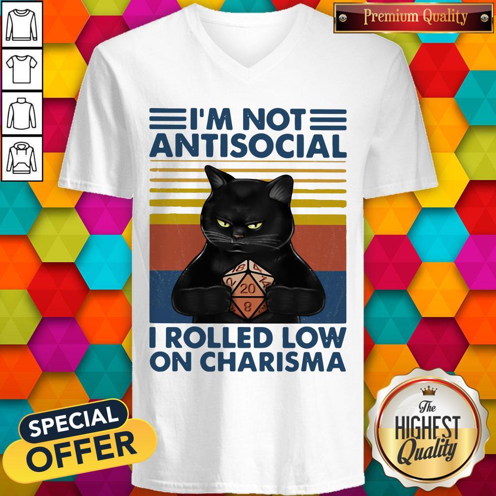 Black Cat I'm Not Antisocial I Rolled Low On Charisma Vintage Retro Shirt