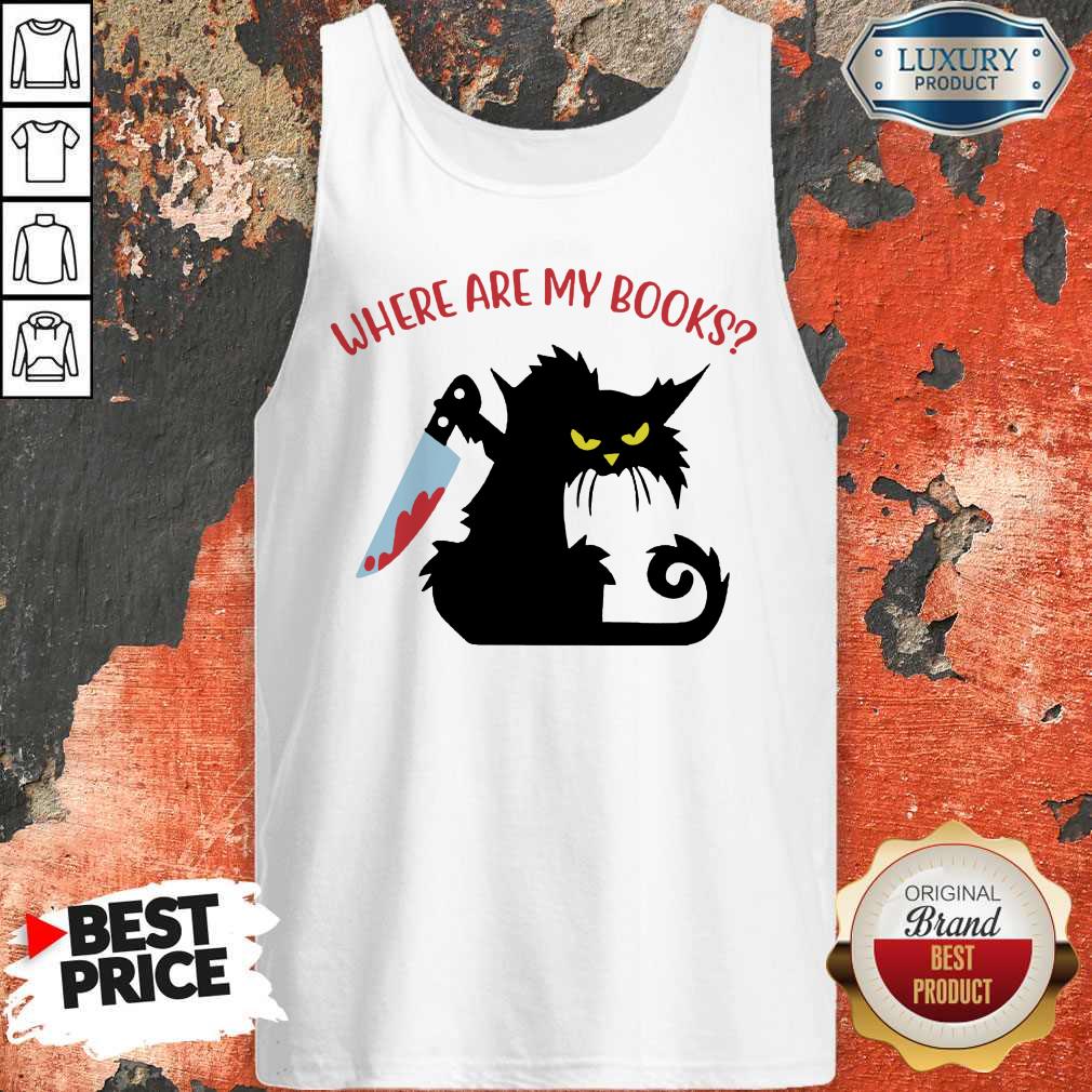 Black Cat Knife Where Are My Books Shirt
