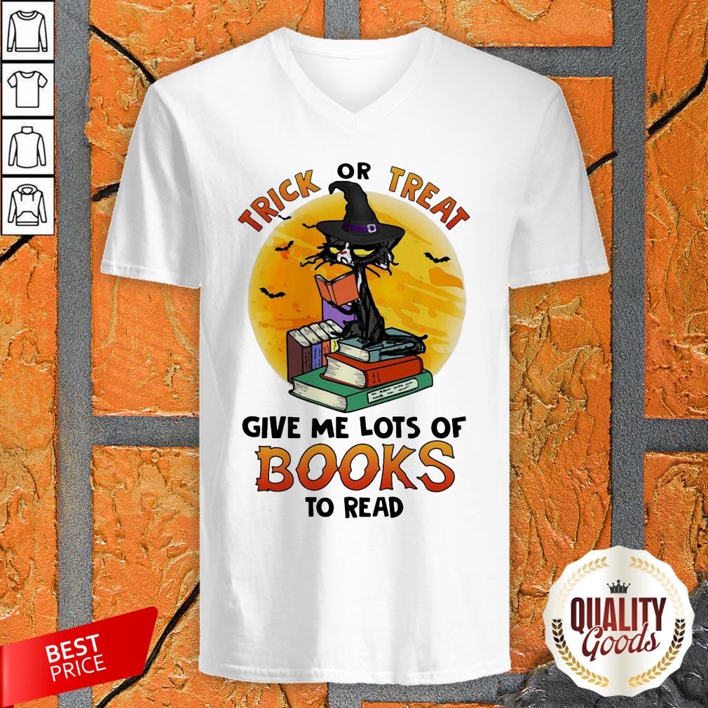 Black Cat Trick Or Treat Give Me Lots Of Books To Read Halloween Shirt