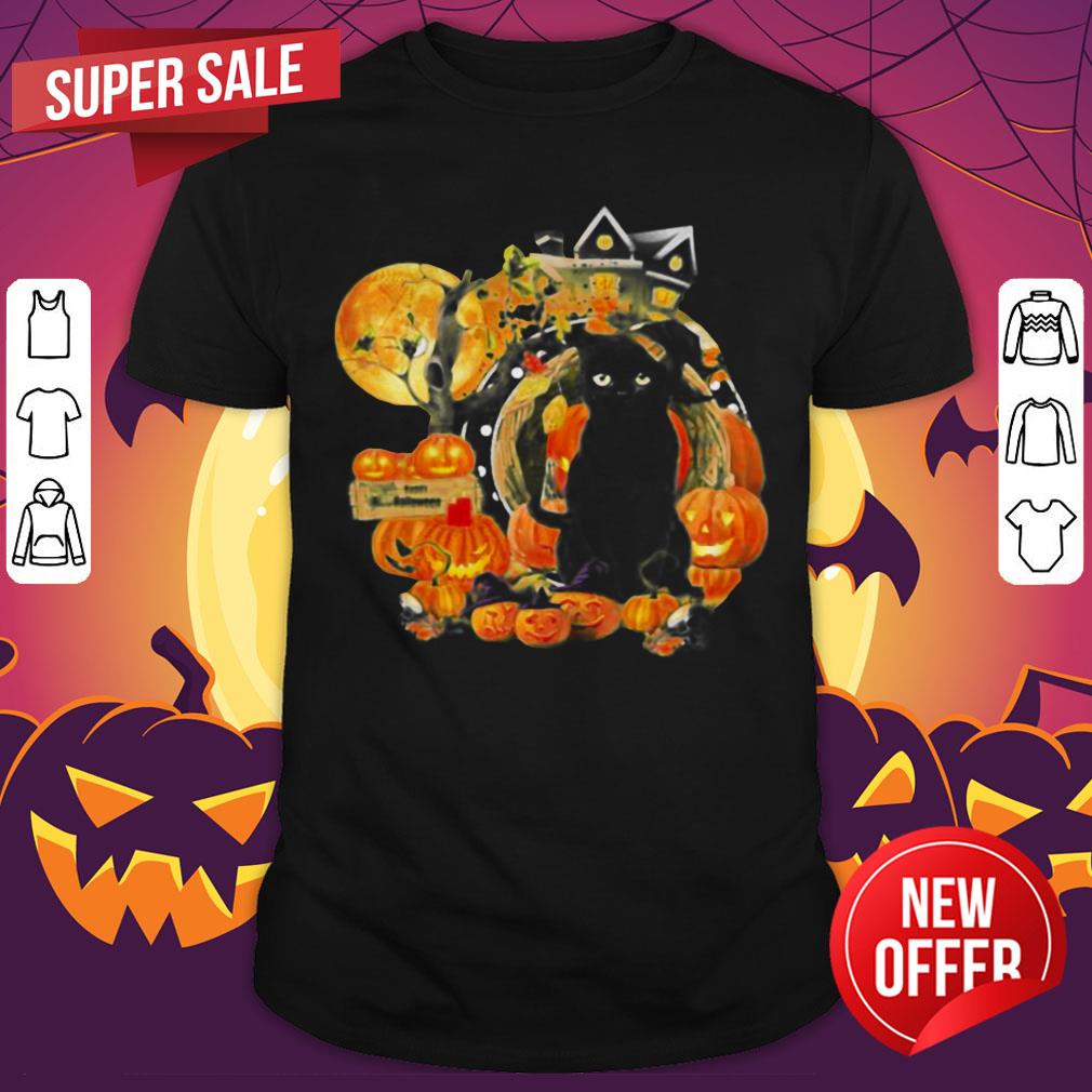 Black Cat Witch Pumpkin Witch Halloween Shirt