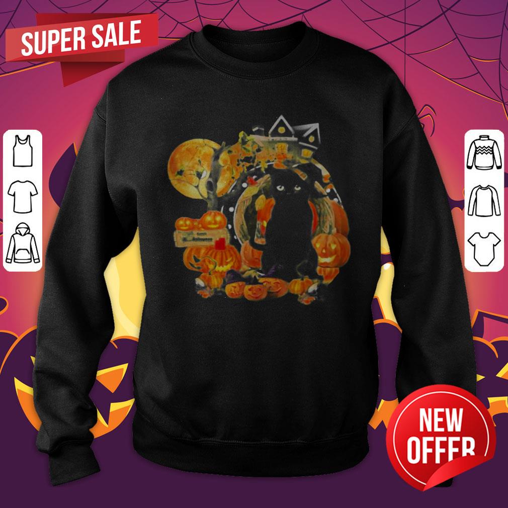 Black Cat Witch Pumpkin Witch Halloween Shirt