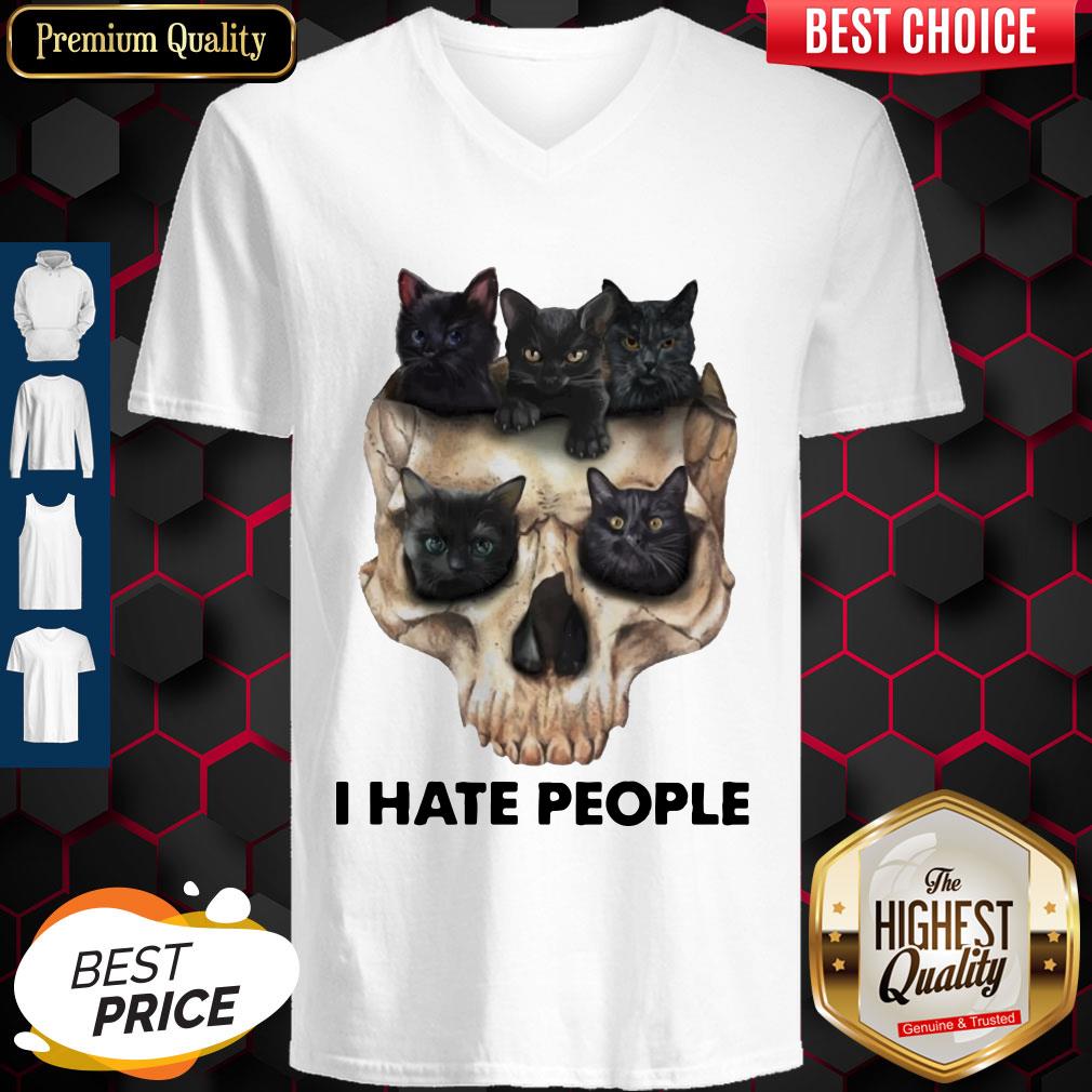 Black Cats Skull I Hate People Shirt