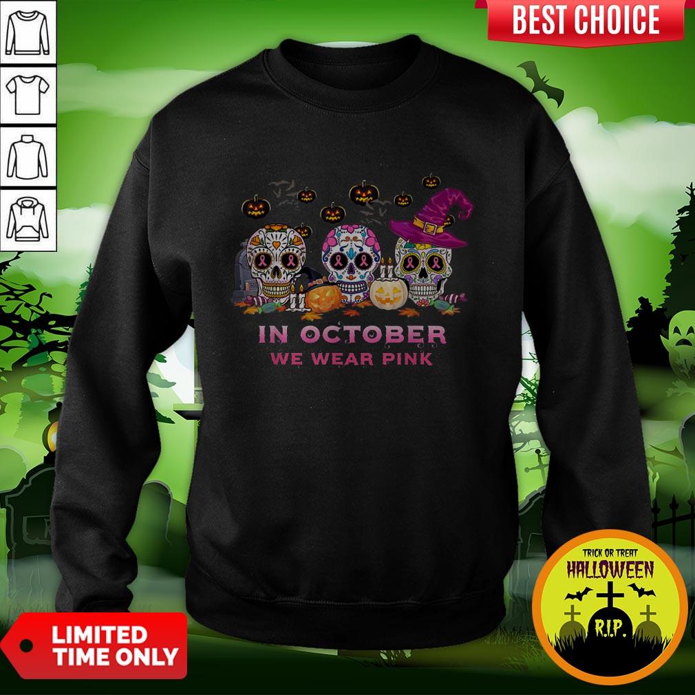 Breast Cancer Awareness Pink Sugar Skull Day Dead Halloween Shirt
