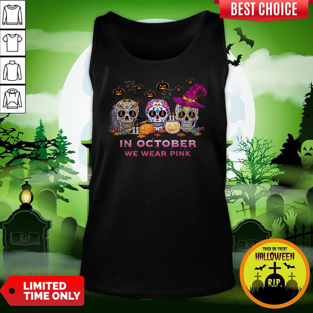 Breast Cancer Awareness Pink Sugar Skull Day Dead Halloween Shirt
