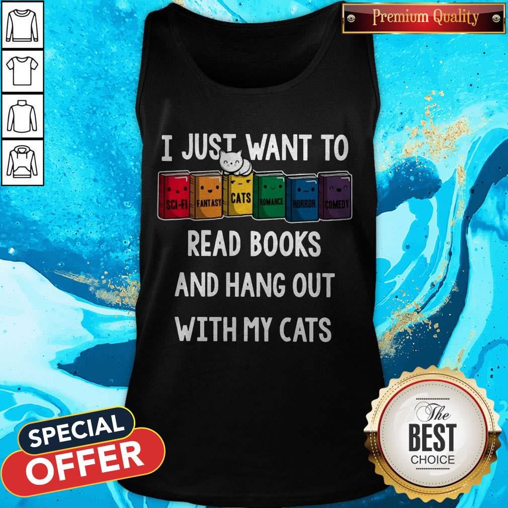 Colorful I Just Want To Read Books And Hang Out With My Cats T-Shirt