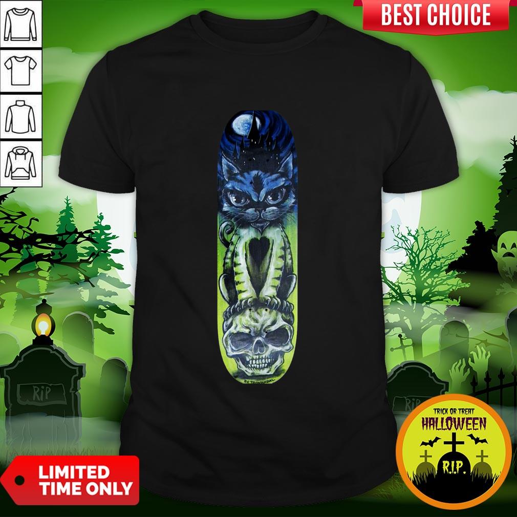Cat Halloween Sugar Skull Skateboard Day Of Dead Shirt