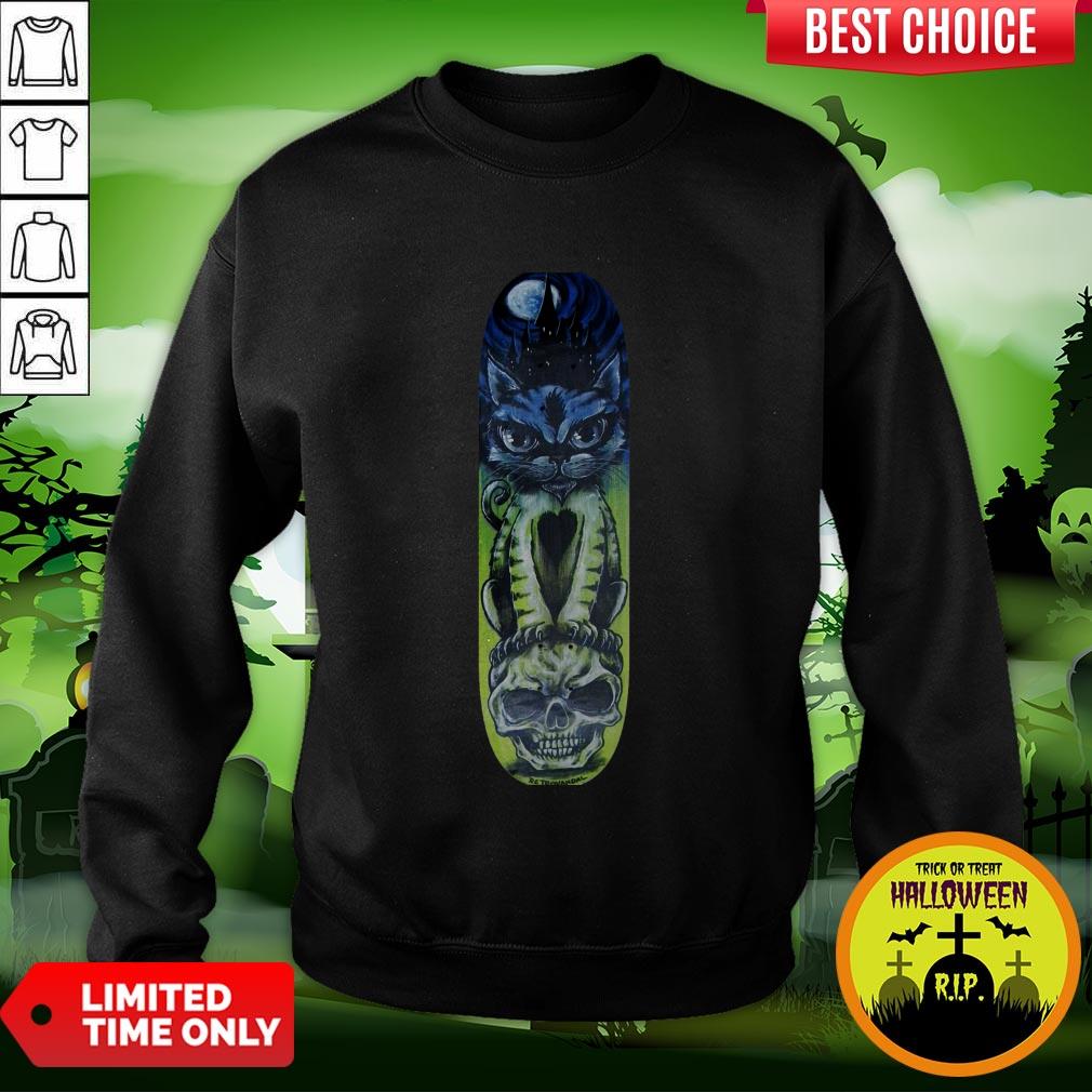 Cat Halloween Sugar Skull Skateboard Day Of Dead Shirt