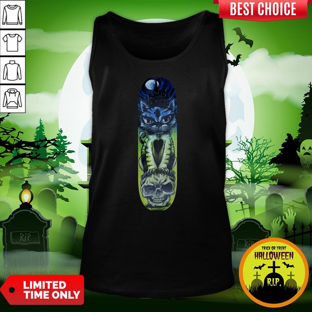 Cat Halloween Sugar Skull Skateboard Day Of Dead Shirt
