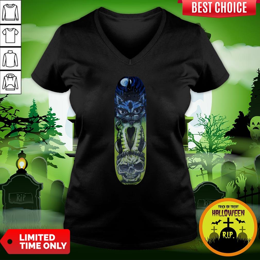 Cat Halloween Sugar Skull Skateboard Day Of Dead Shirt
