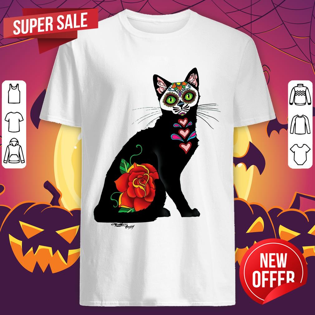 Cat Make Sugar Skull With Rose Day Of The Dead Shirt