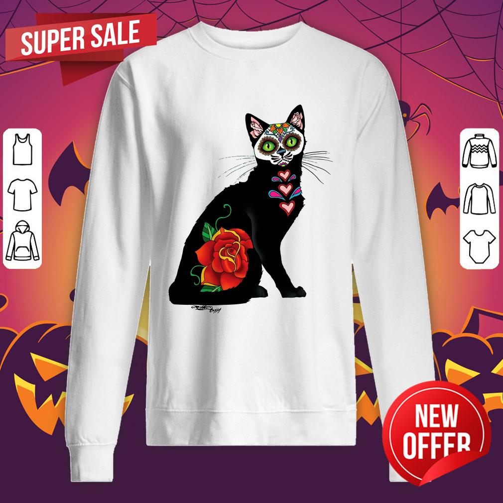 Cat Make Sugar Skull With Rose Day Of The Dead Shirt