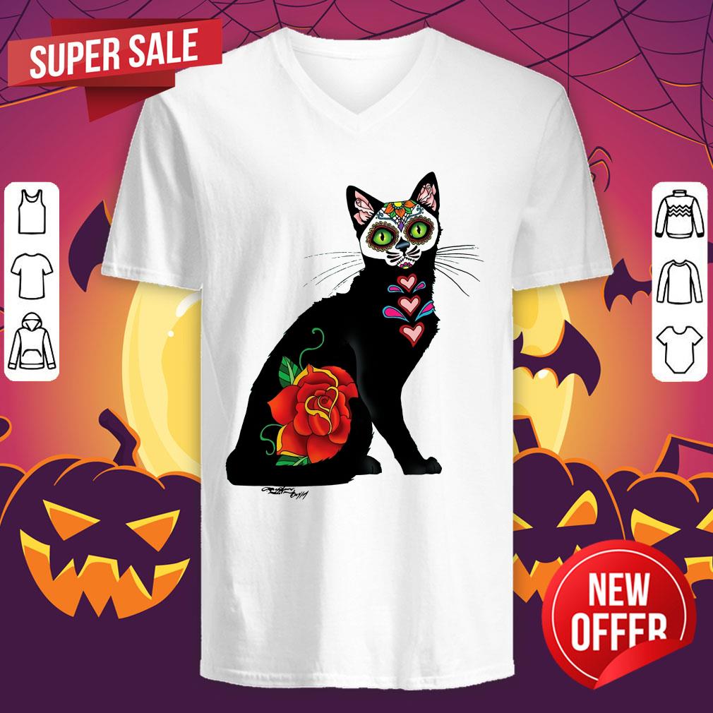 Cat Make Sugar Skull With Rose Day Of The Dead Shirt