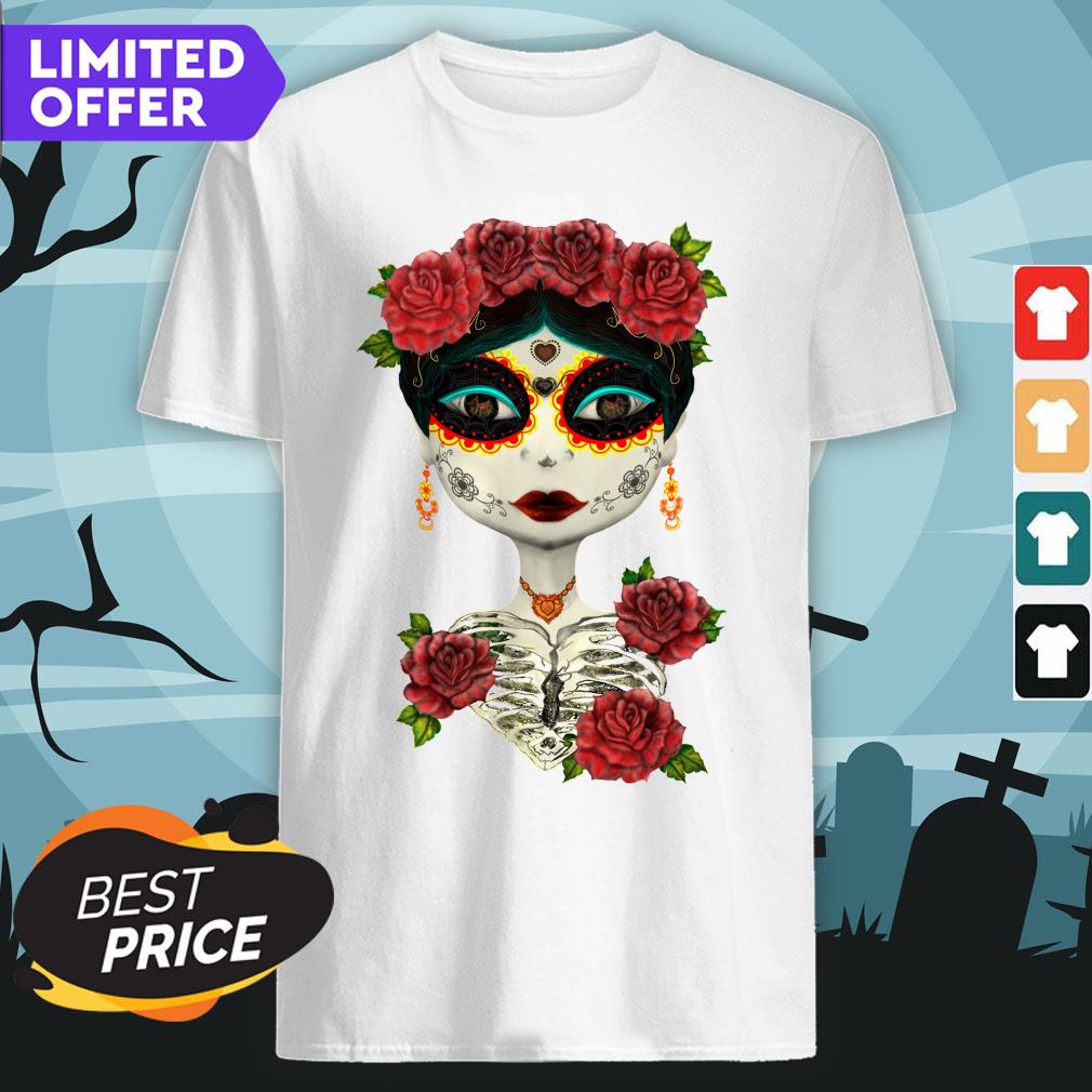 Catrina Girl Rose Sugar Skull Day Of Dead Muertos Shirt