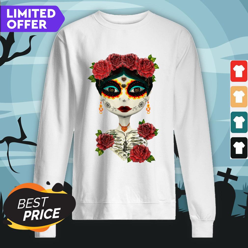 Catrina Girl Rose Sugar Skull Day Of Dead Muertos Shirt
