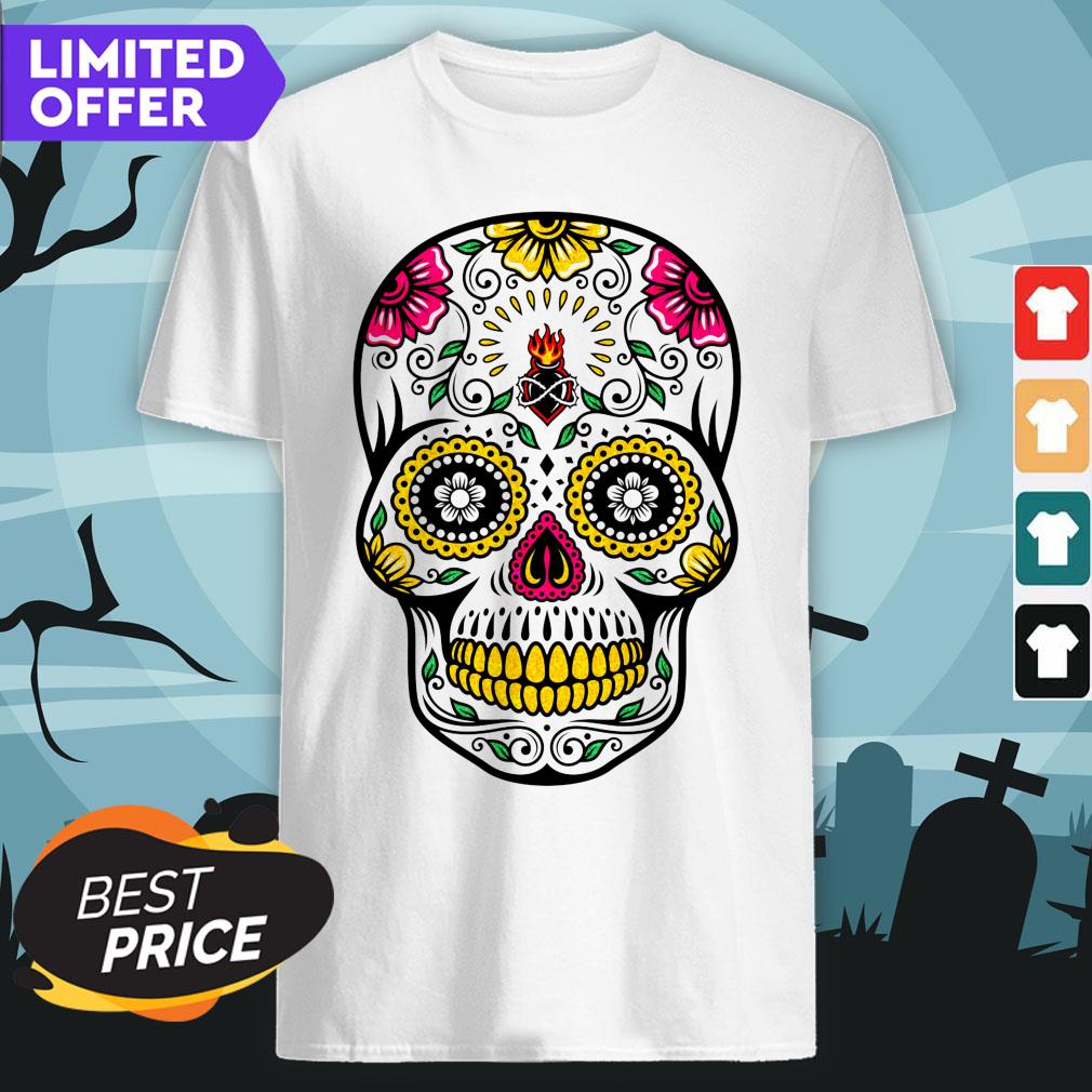 Colorful Floral Sugar Skull Day Of The Dead Shirt