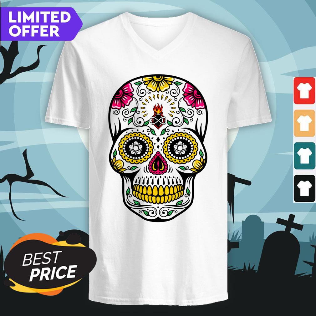 Colorful Floral Sugar Skull Day Of The Dead Shirt